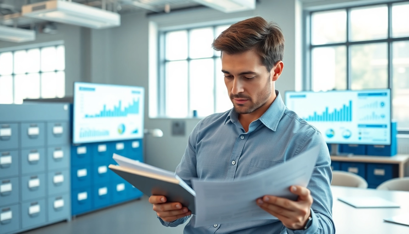 Streamlined contract management process highlighted by focused individual reviewing digital documents.
