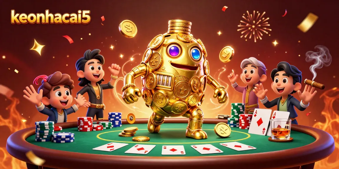 Experience keonhacai5 with this vibrant 3D illustration showcasing casino excitement.