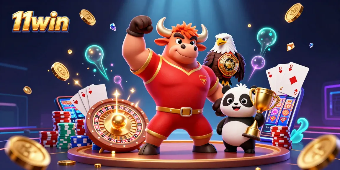 Win big with 11win's exciting 3D casino illustration showcasing vibrant gaming elements.