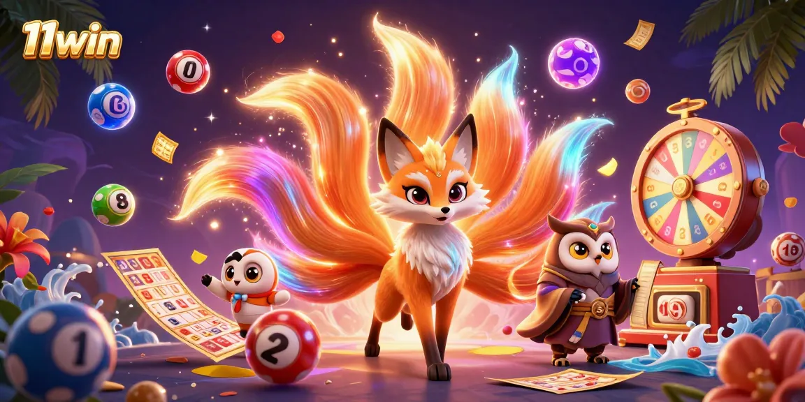 Experience the excitement of 11win's lottery world with vibrant illustrated characters and colorful game elements.