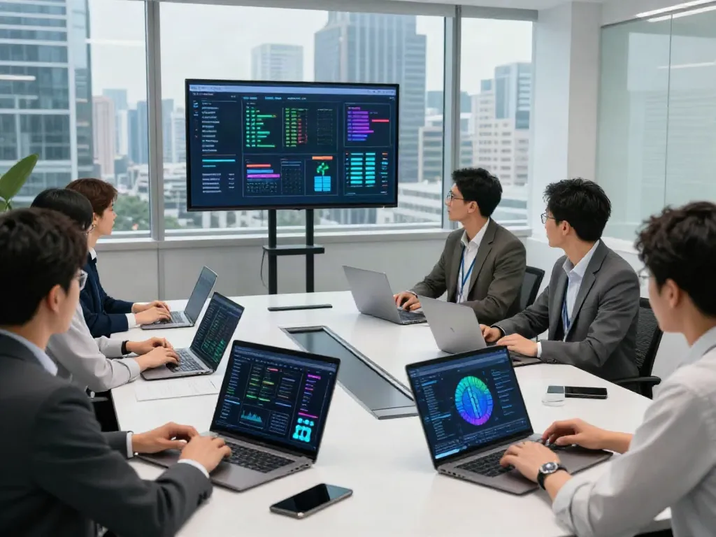 Configuration review services in action with cybersecurity experts analyzing security configurations across advanced technologies.