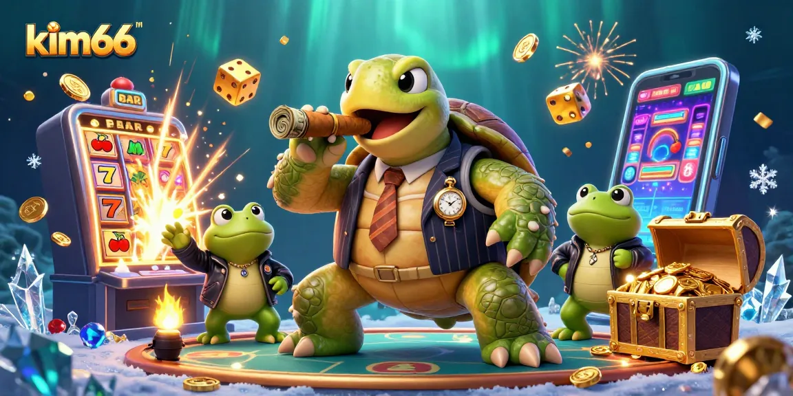 Experience the excitement of kim66 with a dynamic casino scene featuring cartoon characters and vibrant game elements.