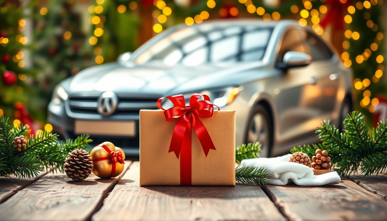 Presenting a Christmas car detailing gift set with a stylish approach on a wooden table.