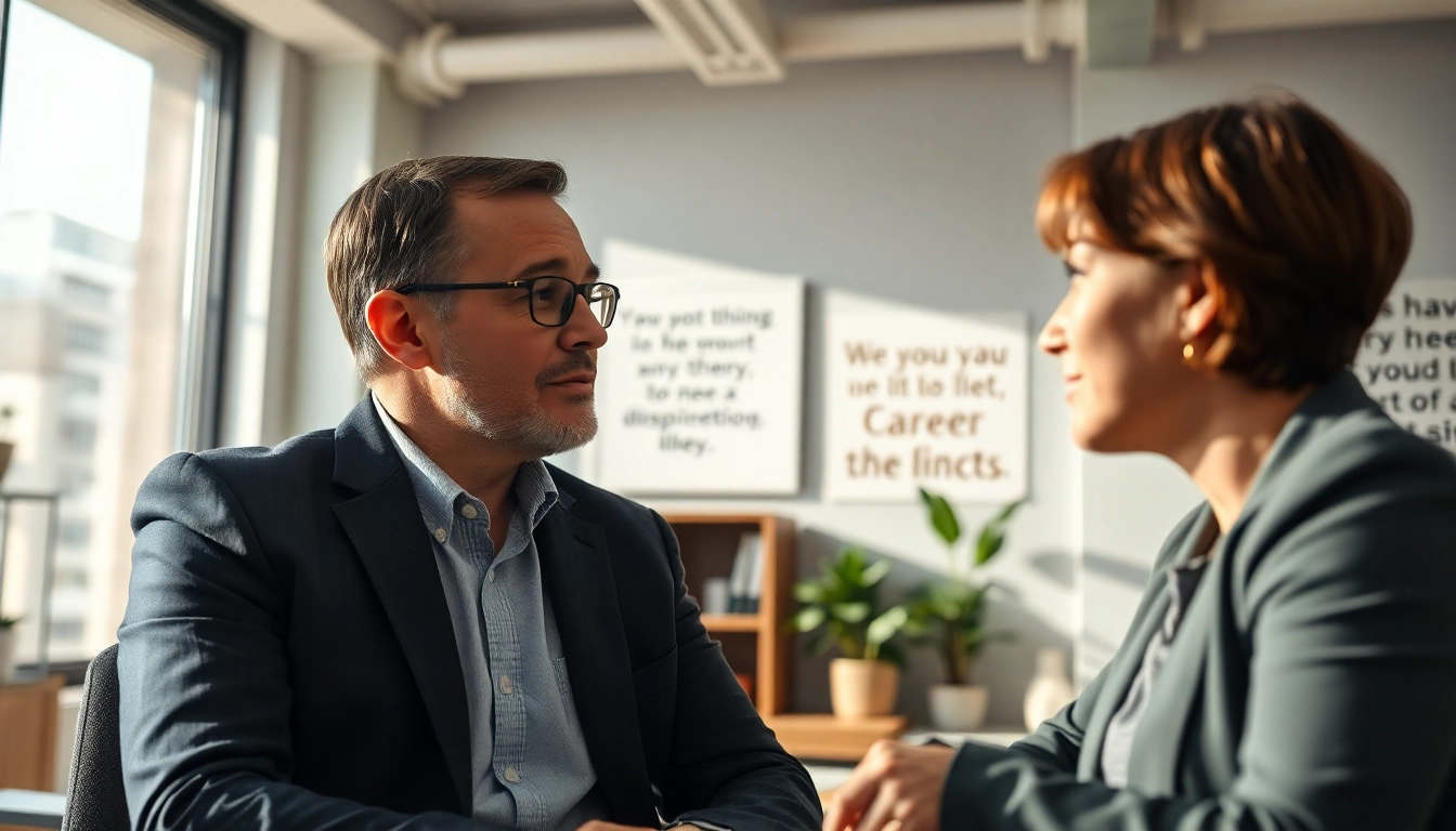 Career coaching session showcasing a professional in a supportive environment, emphasizing engagement.