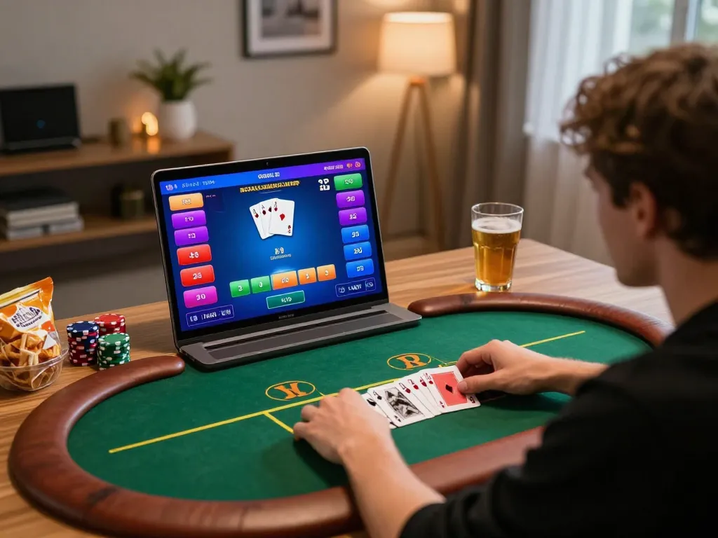 Engaging poker gameplay on sunwingo gaming platform with player immersed in action