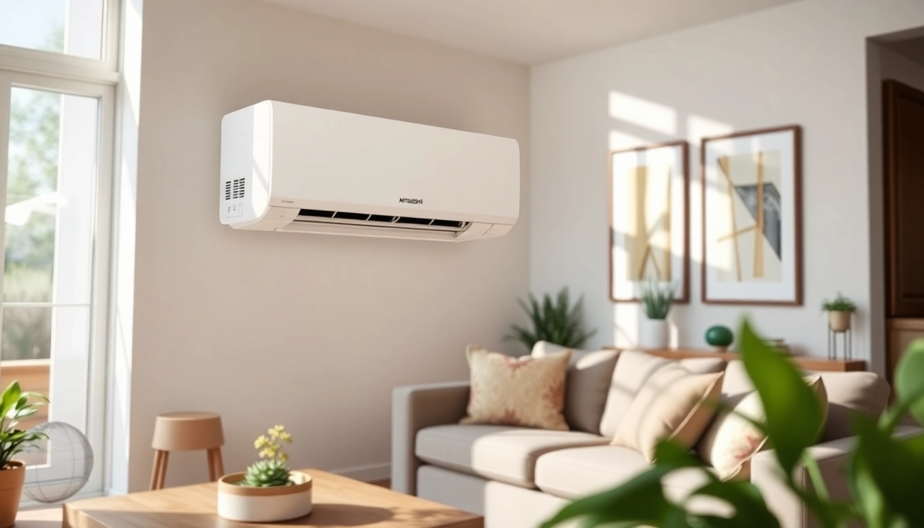 Install a mitsubishi mini split ac in a stylish living room setting, enhancing comfort.