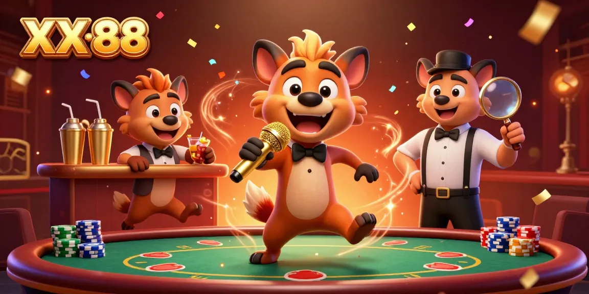 Experience the excitement of XX 88 with hyenas entertaining and engaging in a lively casino atmosphere.