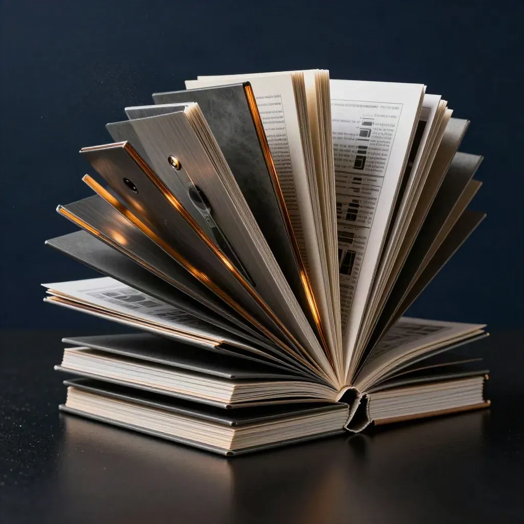 Stacked SEO modules with amber highlights burst upward on a dark studio surface.
