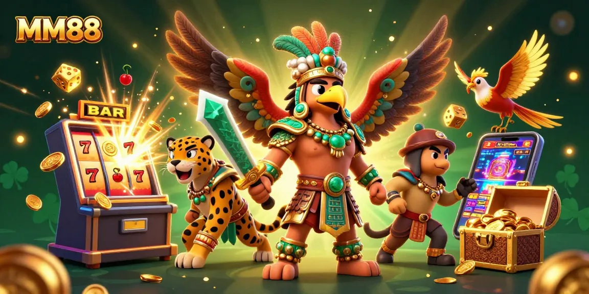 Experience thrilling MM88 gameplay with 3D Aztec characters and a vibrant casino scene.