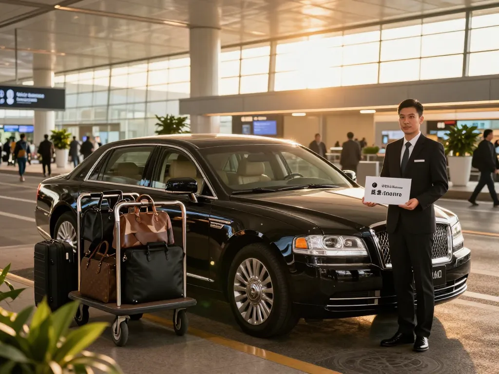 O’Hare airport limo service with a chauffeur ready to assist at the airport, showcasing luxury and elegance.