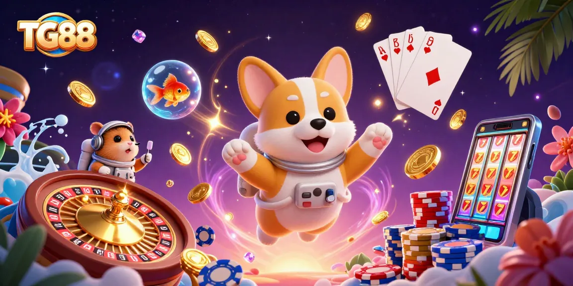 Experience exciting gameplay and winning moments at TG88 with a vibrant casino scene featuring fun characters.