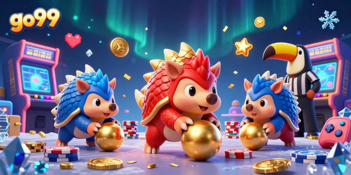 Compete with go99 in a vibrant casino setting featuring panda pangolins and stacks of poker chips.
