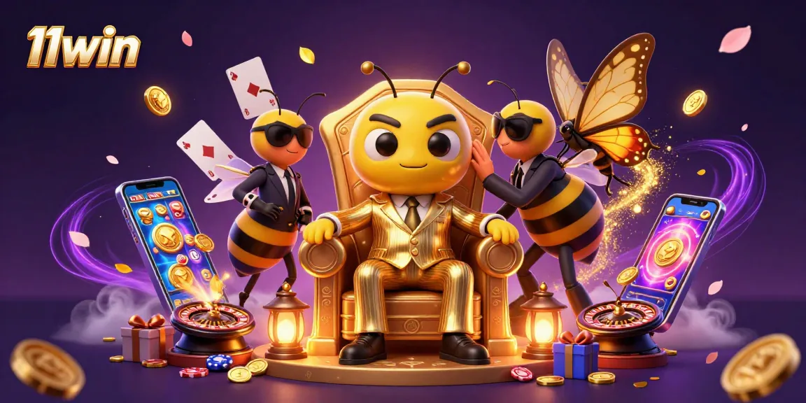 Experience immersive gaming with 11win as the bumblebee mob boss in a vibrant casino scene.