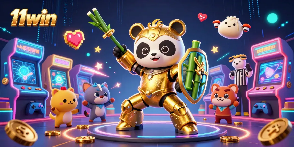 Experience thrilling gameplay with 11win, featuring a mech-suit panda in a vibrant casino scene.