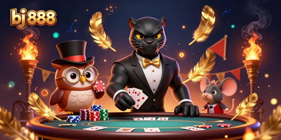 Experience the thrill of bj 888 with a stylish panther dealer and vibrant casino elements.