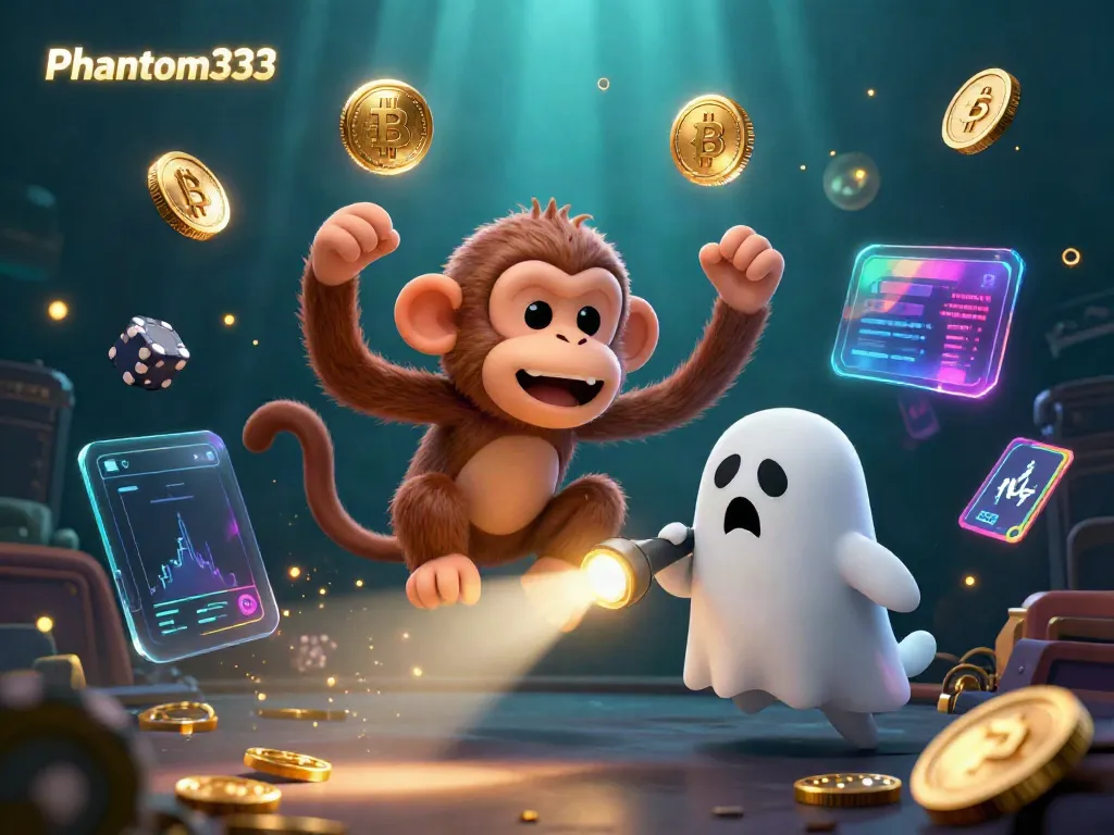 Engage with Phantom333's interactive casino experience featuring a magical scene with coins and cards.