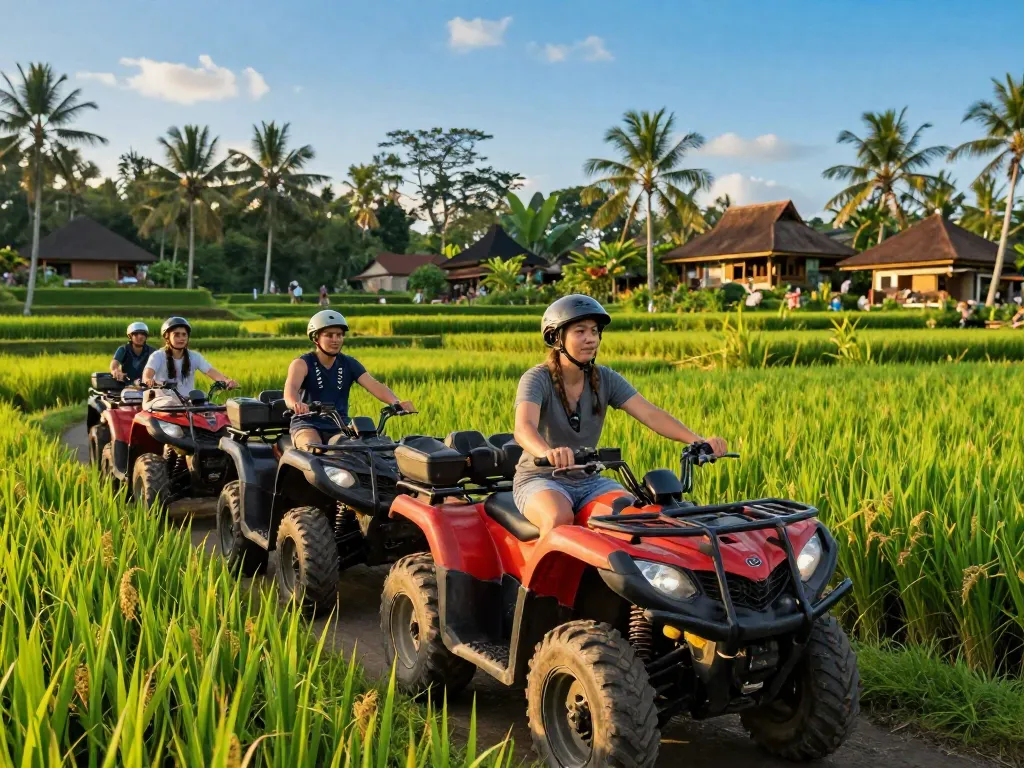 Experience adventure and excitement while exploring Bali tour packages on an ATV surrounded by lush landscapes.