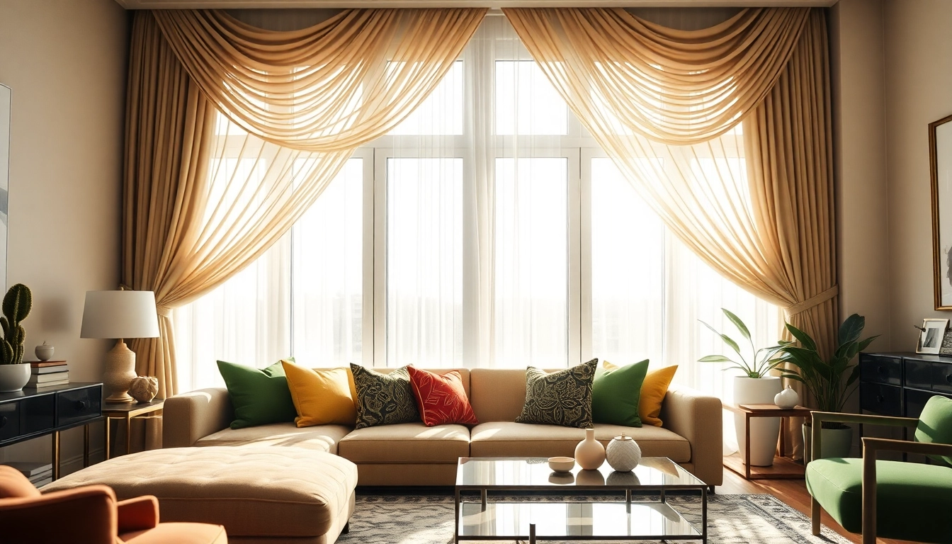 Verduisterende gordijnstof in een stijlvolle woonkamer met elegant interieur.