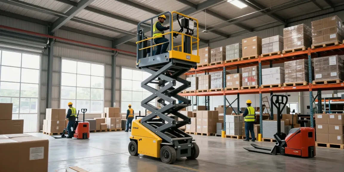 Best electric scissor lift in Texas utilized in a busy warehouse, showcasing operational efficiency and safety.