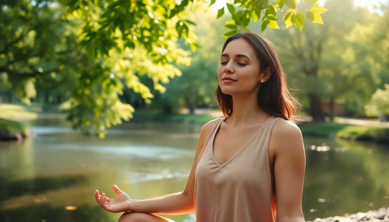 Embracing mental wellness through meditation in a serene nature setting.