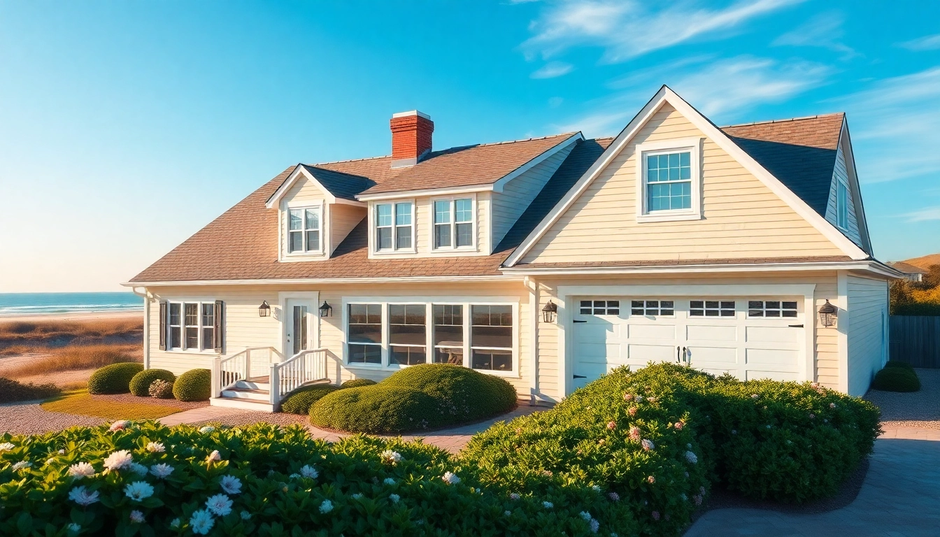 Cape Cod homes featuring a serene seaside setting and an attached garage, showcasing inviting architecture.