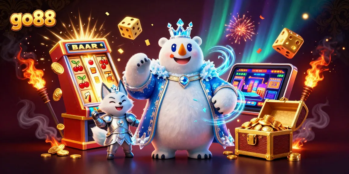 Win big at go88 with an epic jackpot scene featuring a polar bear king and snow fox.