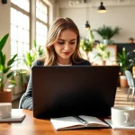 Complete your uk eta online application efficiently in a bright coffee shop environment.