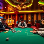 Engaging U88 casino scene featuring poker players, vibrant slot machines, and an exciting roulette wheel.
