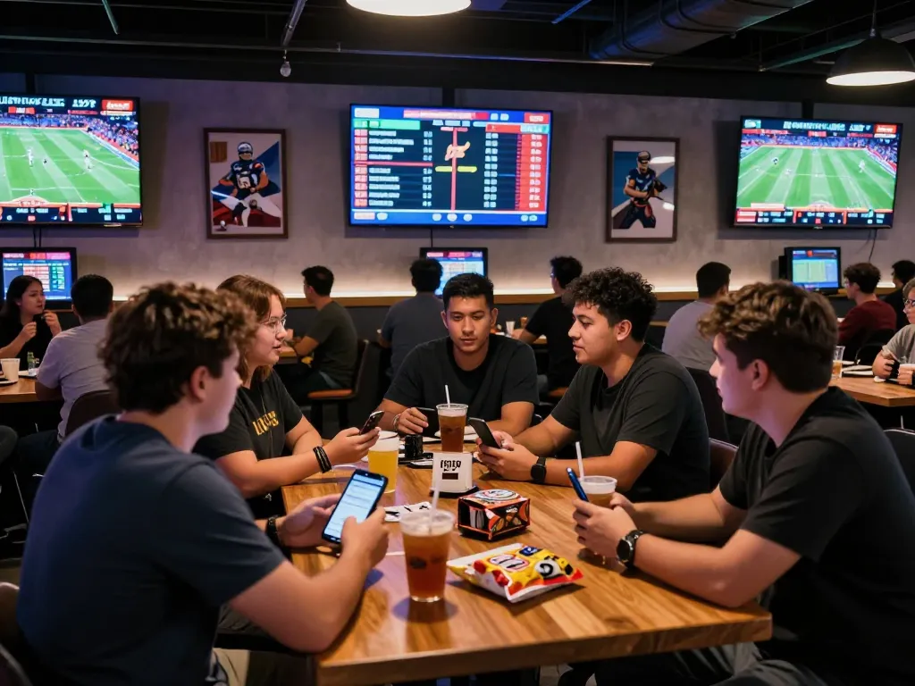 Fans enthusiastically placing bets at a man club sports lounge during a live match.