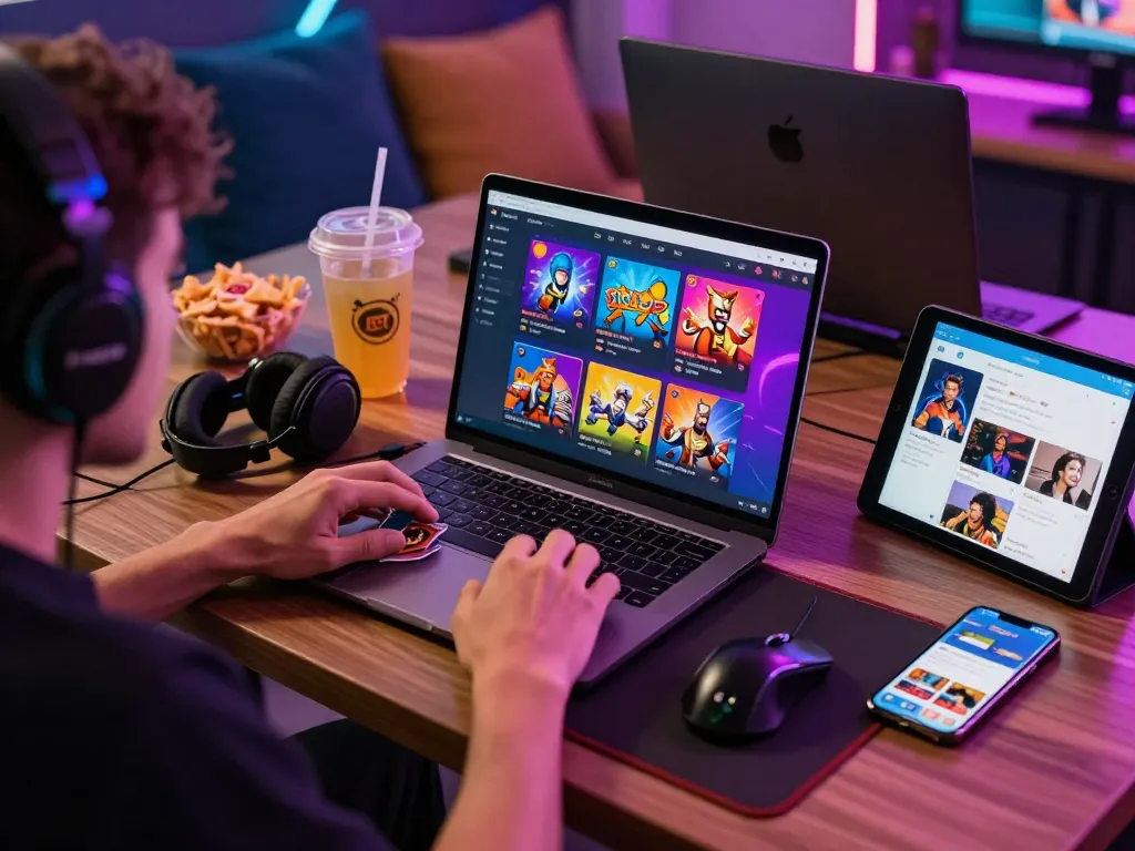 Engaging online gaming experience with Rikvip highlighted on a laptop, showcasing vibrant graphics and a cozy atmosphere.