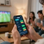 Betting on FC88 app amidst friends enjoying a sports game.