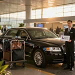 O’Hare airport limo service with a chauffeur ready to assist at the airport, showcasing luxury and elegance.