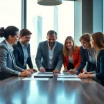 Engaged team of Quickplus Business Consultants collaborating in a vibrant office setting.
