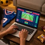 Antarmuka taruhan langsung SBOBET88 yang ditampilkan di laptop, meningkatkan kegembiraan taruhan olahraga di rumah