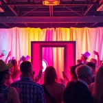 Capture the joy of your event with a vibrant photo booth rental featuring colorful props.