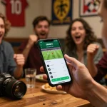 Antarmuka aplikasi mobile SBOBET yang ditampilkan di smartphone selama acara taruhan olahraga langsung, menangkap keputusan taruhan yang krusial.