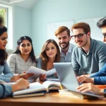 Student collaboration for AWS exam help in a modern classroom.