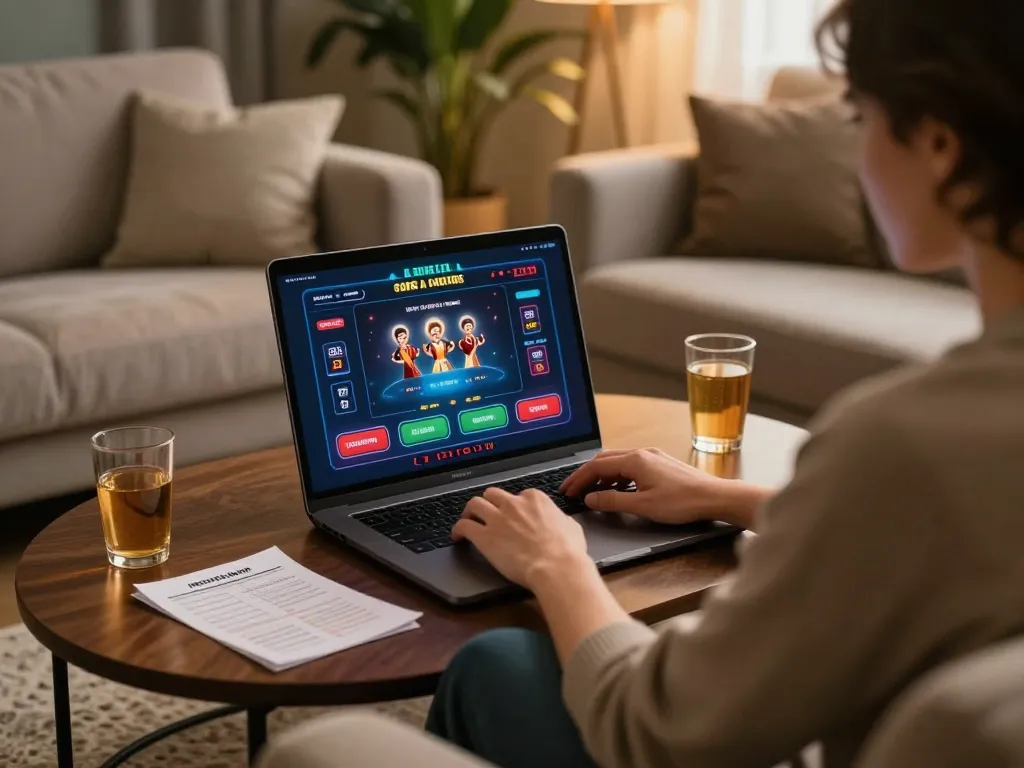 Engaging online gaming session at HELLO88, highlighting strategic play and cozy home setting.