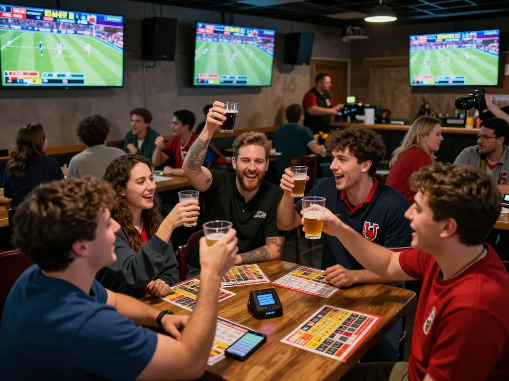 Tỷ lệ kèo nhà cái 5 showcased in an energetic sports betting environment with patrons celebrating victories.