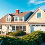 Cape Cod homes featuring a serene seaside setting and an attached garage, showcasing inviting architecture.