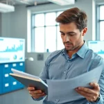 Streamlined contract management process highlighted by focused individual reviewing digital documents.