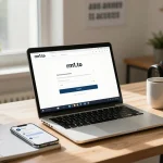Secure rm1.to login interface in a bright office with a user-friendly setup, promoting safe access.