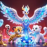Bask in the vibrant world of good 88, where an ice phoenix and snow leopard cub bring thrilling poker action to life amid radiant treasures and gaming elements.