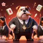 Engage in thrilling gameplay at bj388, capturing intense moments of excitement with a cartoon mafioso and his doberman bodyguards.