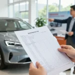 A car buyer reviews an HPI check alternative report for a smart vehicle purchase.