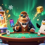 Engage in thrilling gameplay at 11WIN with a jolly walrus, penguin dealer, and bluffing pufferfish amidst vibrant casino elements.