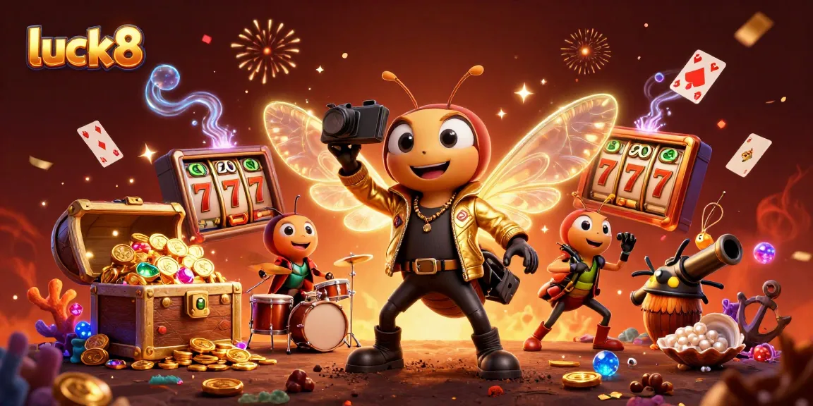 Spin with luck8 and jackpot excitement as the vibrant 3D characters celebrate wins at the online casino.
