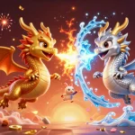 Experience top gambling action with TOPBET's vibrant 3D dragons amidst dynamic game elements.