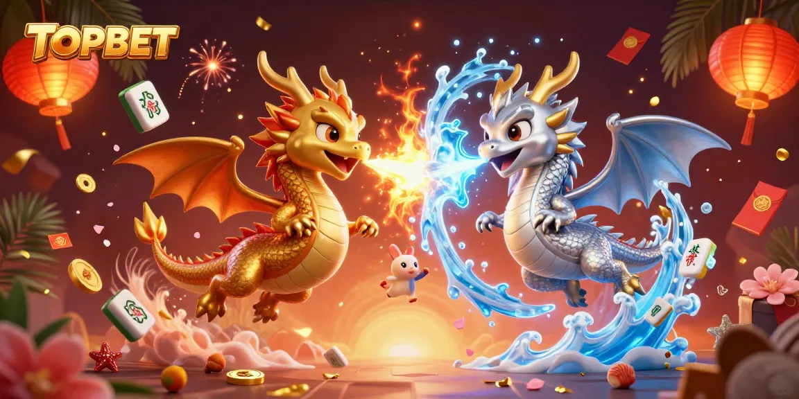 Experience top gambling action with TOPBET's vibrant 3D dragons amidst dynamic game elements.