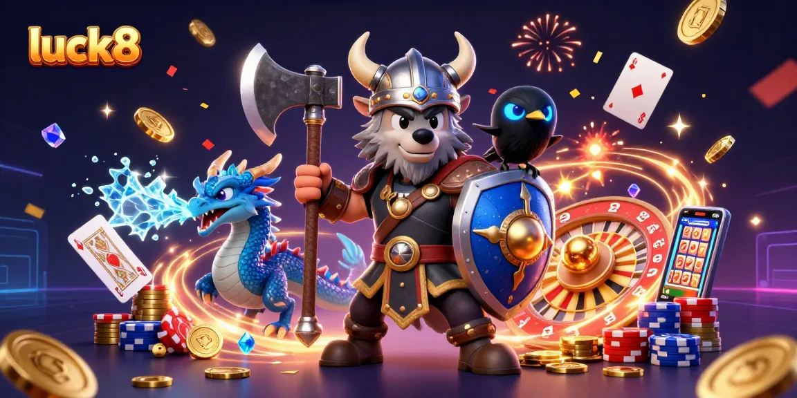 Luck8 engages players with vibrant casino adventures featuring soaring gems and golden coins.